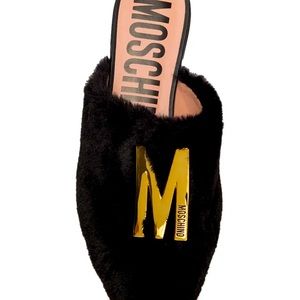 MOSCHINO FAUX FUR POINTED TOE MULE